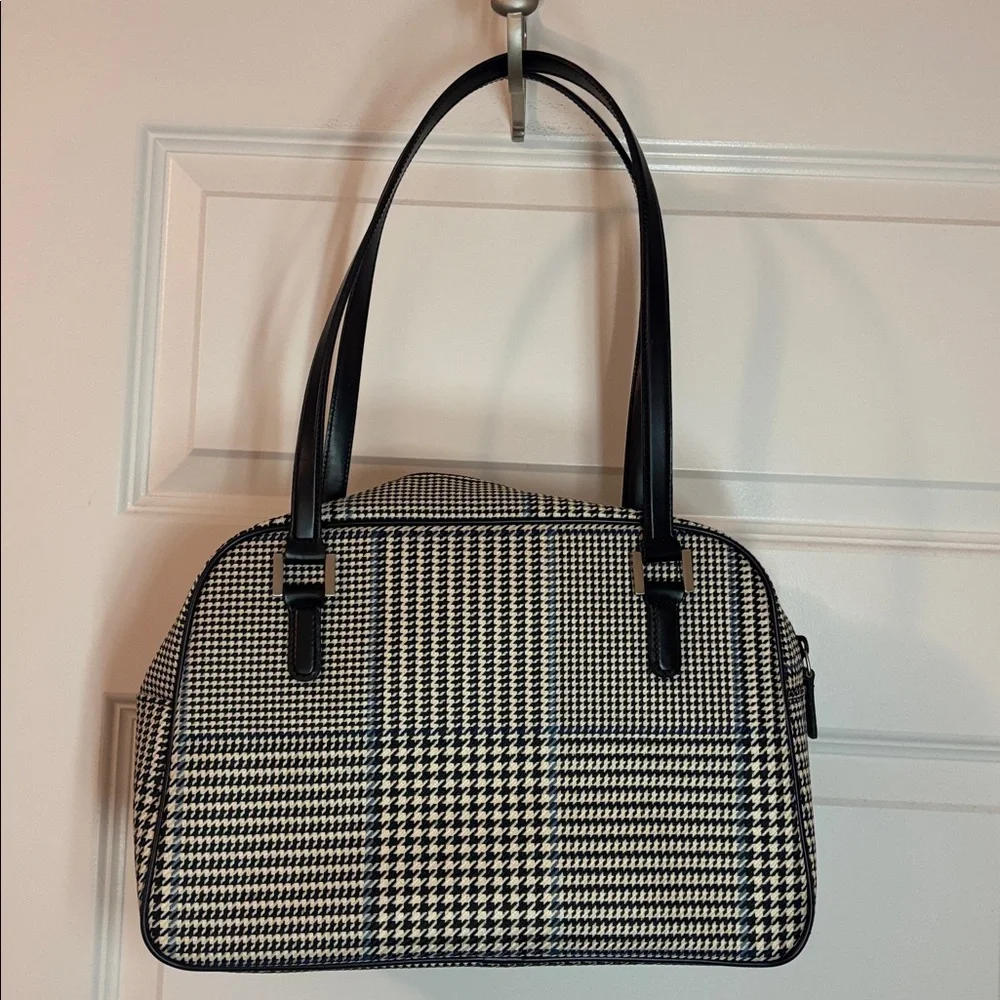 VTG Lauren Ralph Lauren houndstooth bowler bag  black, blue & ecru silver accent - Picture 3 of 14